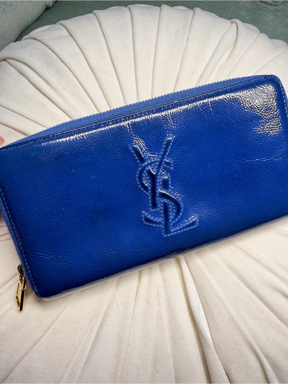 Saint Laurent Electric Blue Patent Zip-Around Wallet